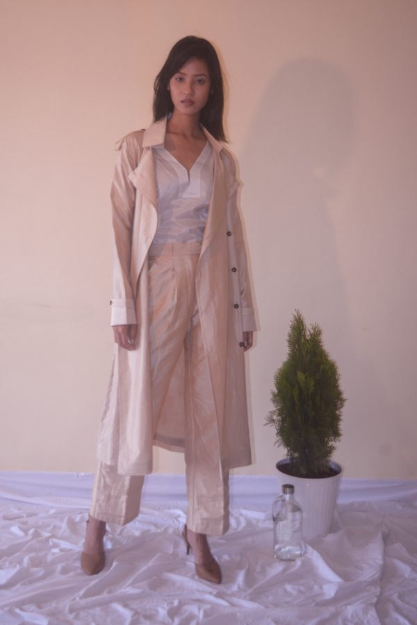 Tea Dyed Handwoven Mulberry Silk Trench Coat