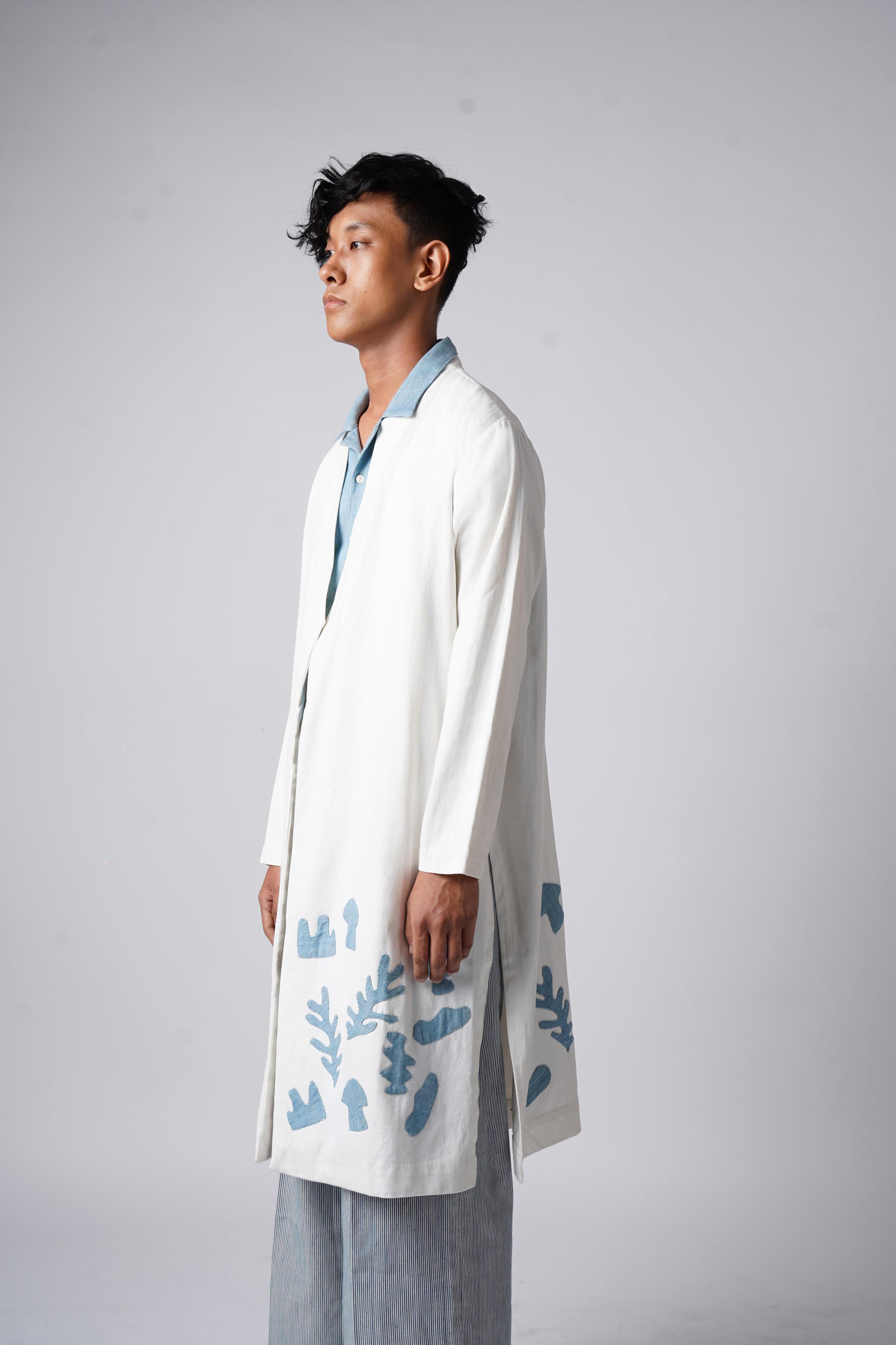 Enchanter jacket with contrast organic shapes as hand applique. – URA MAKU